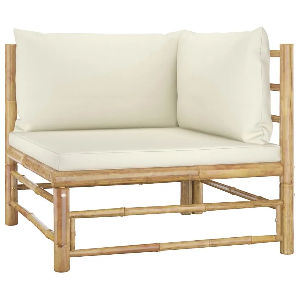 Bamboo Garden Lounge Set 7 Piece Modular Outdoor Furniture Cushions Cream White