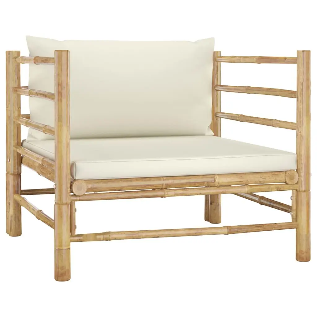 Bamboo Garden Lounge Set 7 Piece Modular Outdoor Furniture Cushions Cream White
