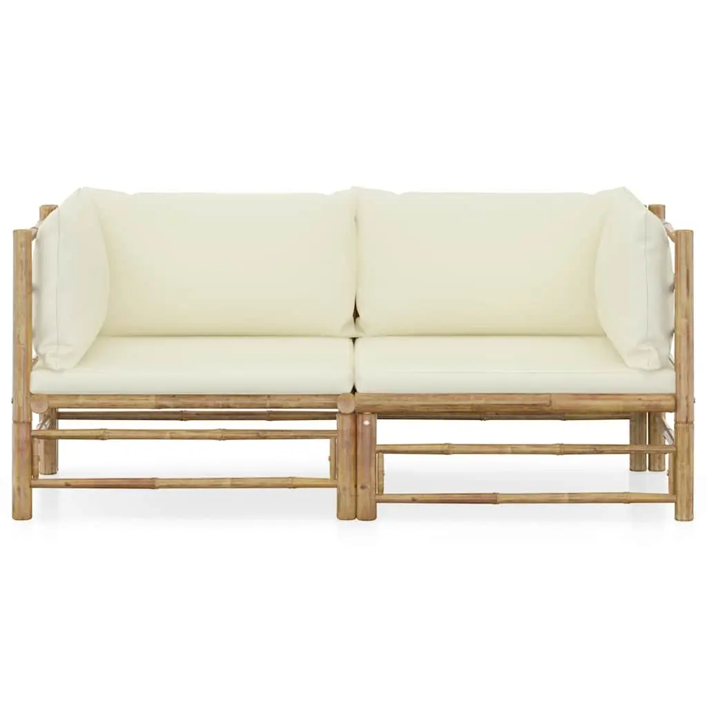 Outdoor Furniture Bamboo Lounge Set Cream White Cushions 2 Piece