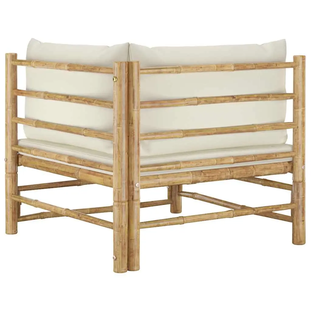Outdoor Furniture Bamboo Lounge Set Cream White Cushions 2 Piece
