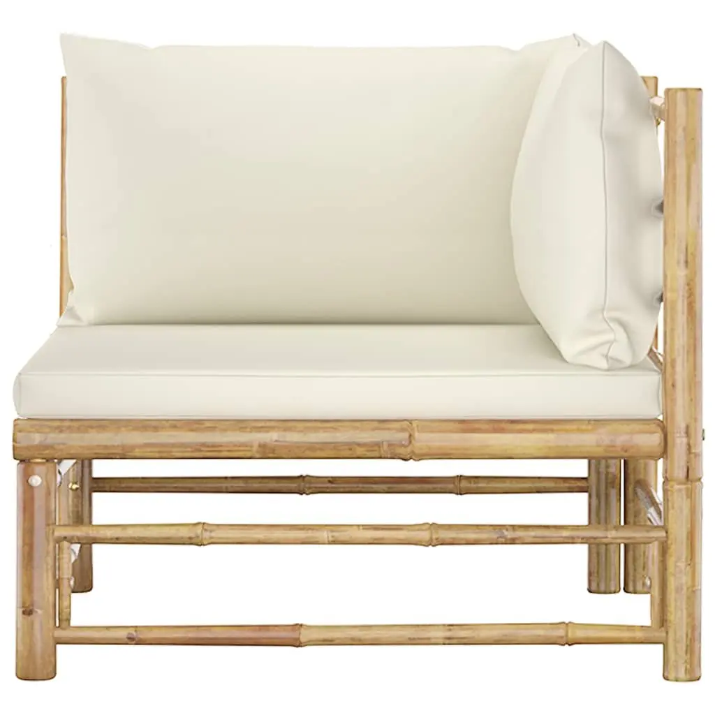 Outdoor Furniture Bamboo Lounge Set Cream White Cushions 2 Piece