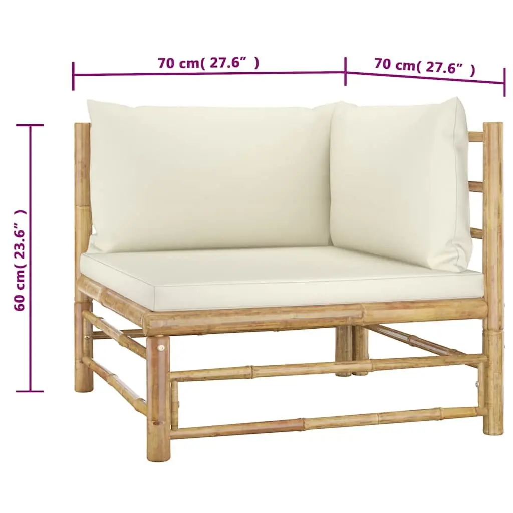 Outdoor Furniture Bamboo Lounge Set Cream White Cushions 2 Piece