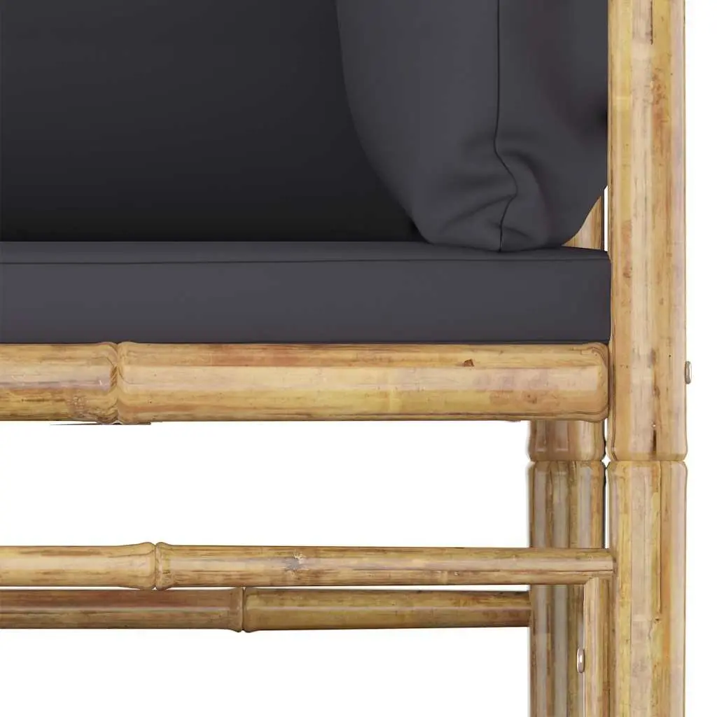 2 Piece Bamboo Garden Lounge Set Outdoor Furniture with Grey Cushions Patio
