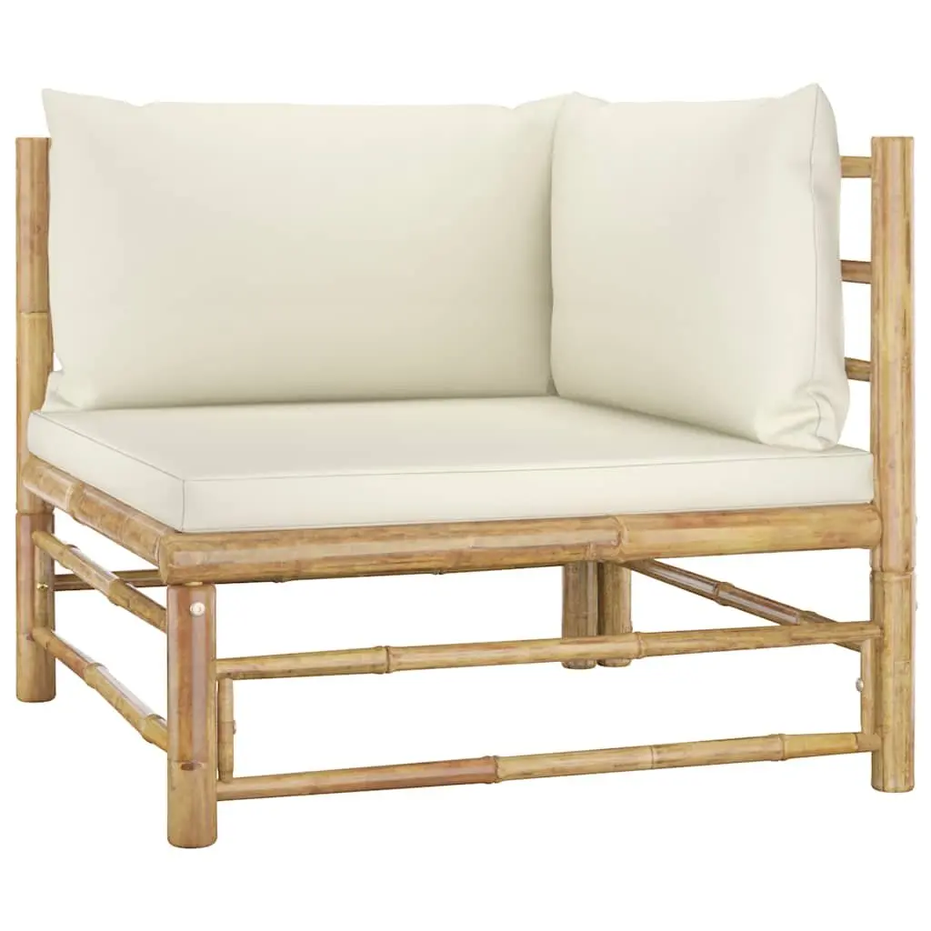 Outdoor Garden Lounge Set 3 Piece Bamboo Furniture Cream White Cushions Modular