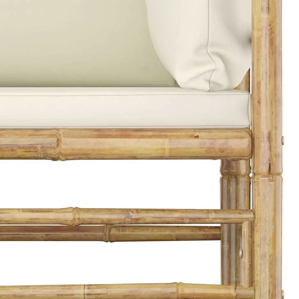 Outdoor Garden Lounge Set 3 Piece Bamboo Furniture Cream White Cushions Modular