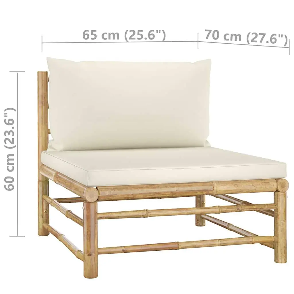 Outdoor Garden Lounge Set 3 Piece Bamboo Furniture Cream White Cushions Modular
