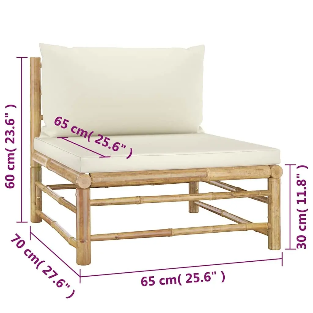 Bamboo Garden Lounge Set 4 Piece Outdoor Furniture with Cushions White