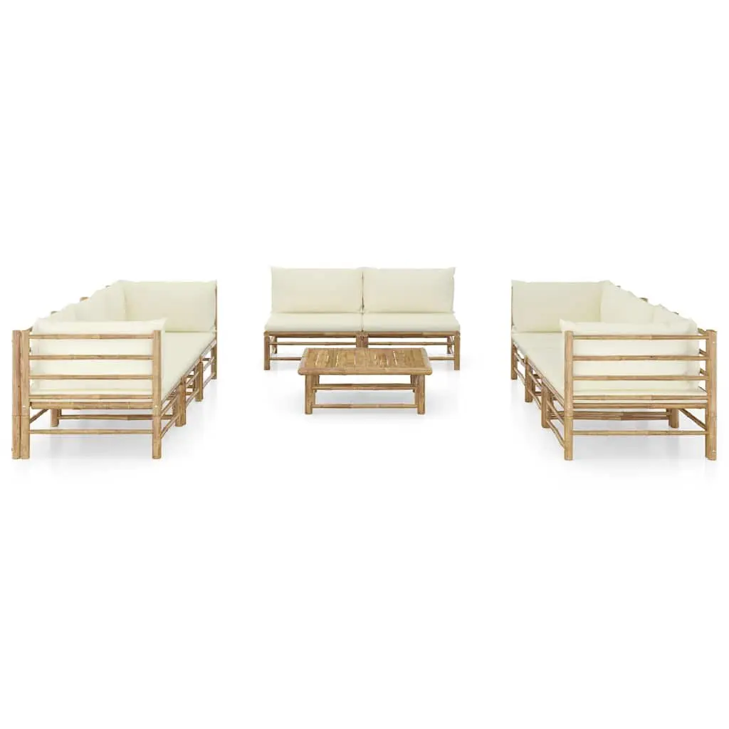 9 Piece Bamboo Garden Lounge Set Outdoor Patio Furniture with Cream Cushions