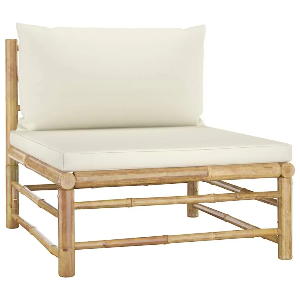 9 Piece Bamboo Garden Lounge Set Outdoor Patio Furniture with Cream Cushions