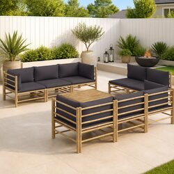 9 Piece Bamboo Garden Lounge Set with Comfort and Convenience