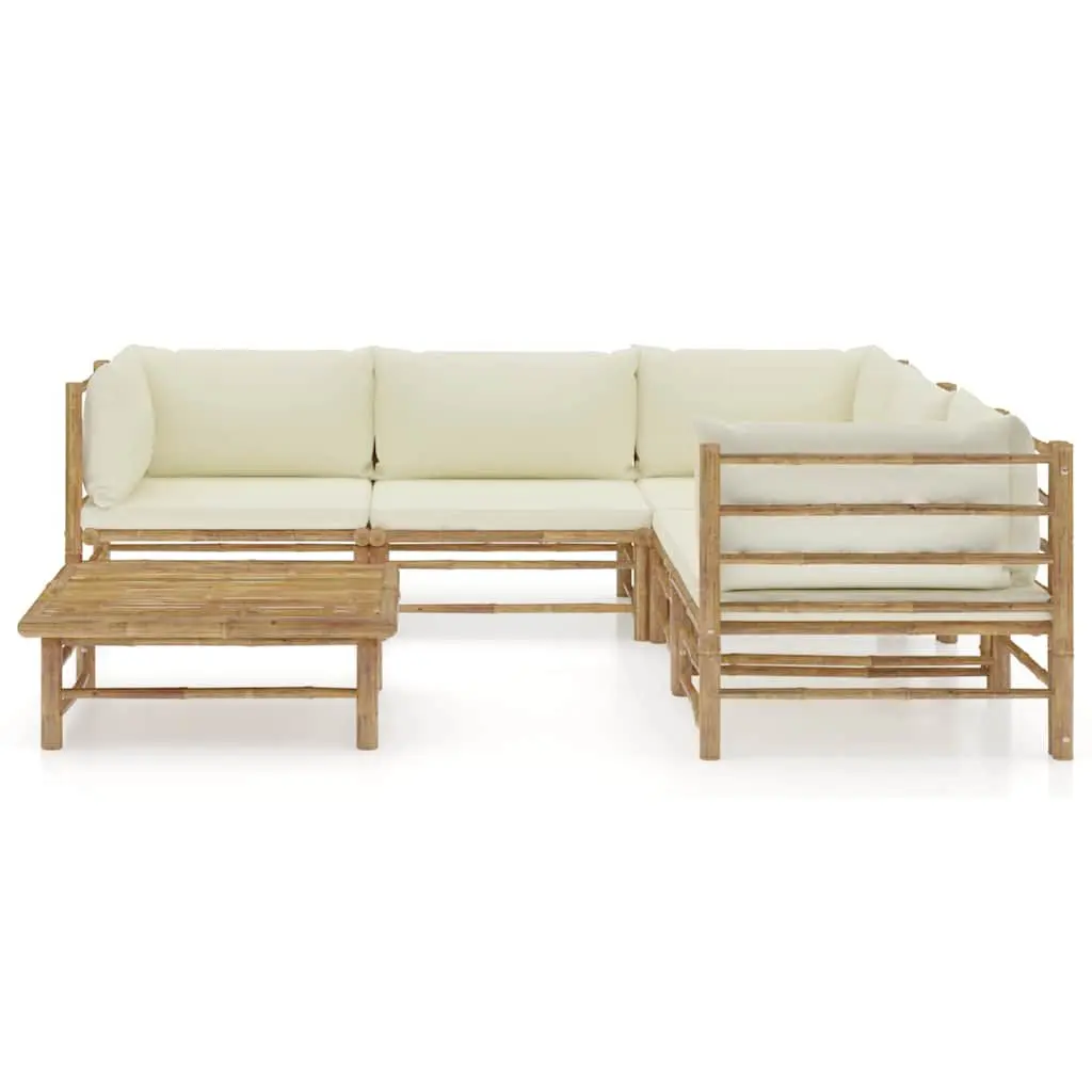 Garden Lounge Set Modular Outdoor Furniture 6 Piece Bamboo Sofa with Cushions White