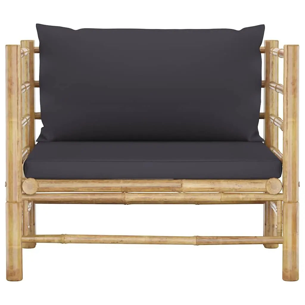 7 Piece Bamboo Garden Lounge Set Modular Outdoor Furniture Dark Grey Cushions