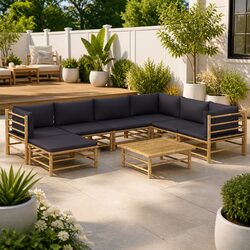 Versatile Bamboo Lounge Set with 8 Pieces and Cushions