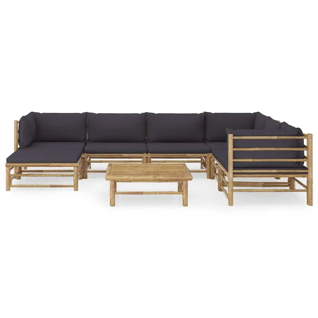 Bamboo Garden Lounge Set 8 Piece Modular Outdoor Furniture with Grey Cushions