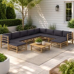 Comfortable 11 Piece Bamboo Lounge Set with Removable Covers