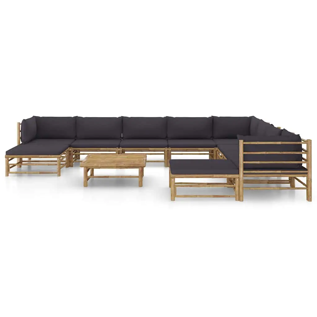 Garden Lounge Set Modular Outdoor Furniture 11 Piece Bamboo Dark Grey Cushions
