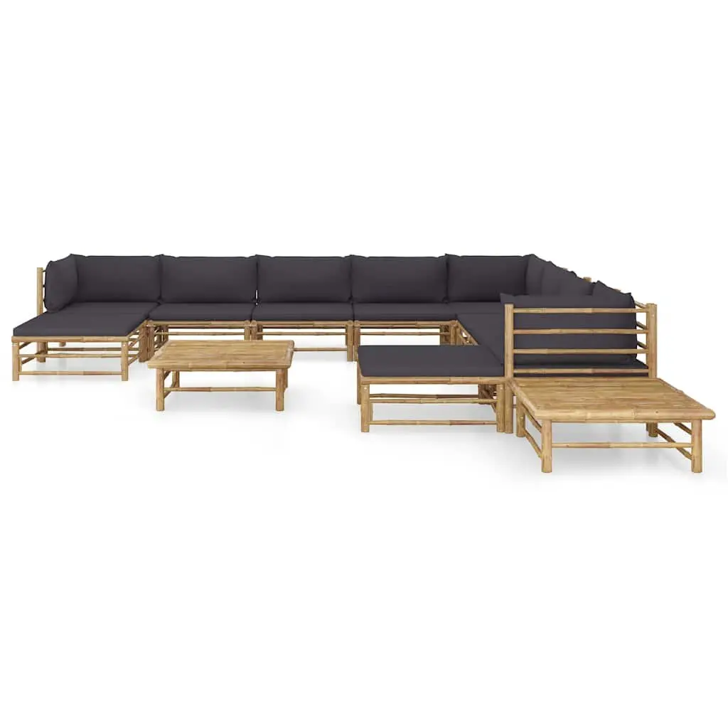 Bamboo Garden Lounge Set 12 Pieces Modular Furniture with Dark Grey Cushions