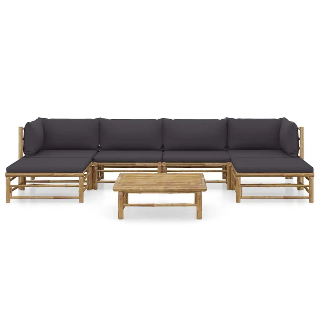 7 Piece Bamboo Garden Lounge Set Outdoor Patio Furniture Dark Grey Cushions