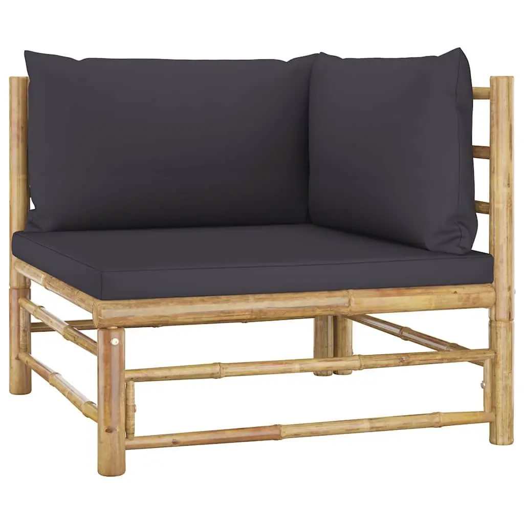 7 Piece Bamboo Garden Lounge Set Outdoor Patio Furniture Dark Grey Cushions