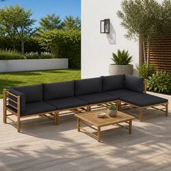 Comfortable 6-Piece Bamboo Lounge Set with Grey Cushions