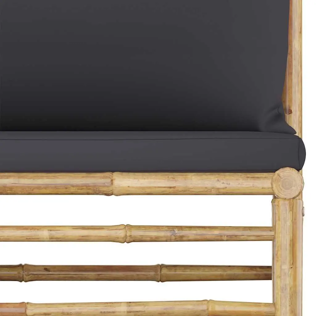 Bamboo Garden Lounge Set 6 Piece Outdoor Furniture Modular Dark Grey Cushions