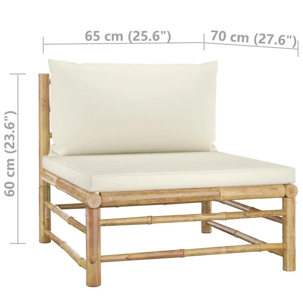 5 Piece Bamboo Garden Lounge Set Outdoor Patio Furniture Cream White Cushions