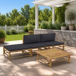 Comfortable 4-Piece Bamboo Lounge Set with Grey Cushions