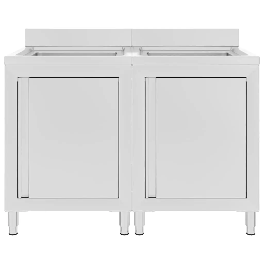 Commercial Kitchen Sink Cabinet Set 2 Pieces Stainless Steel Storage Work Table 60 x 60 x 96 cm