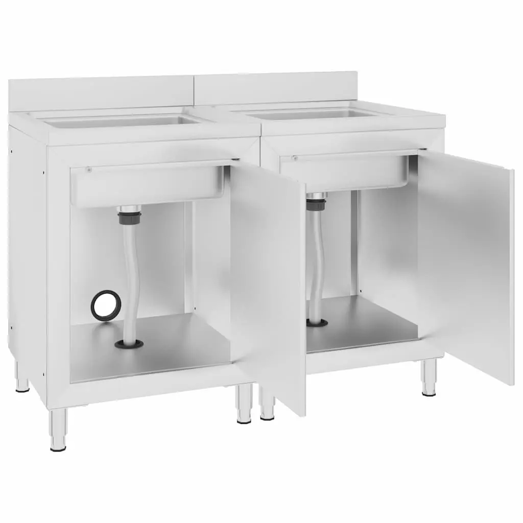 Commercial Kitchen Sink Cabinet Set 2 Pieces Stainless Steel Storage Work Table 60 x 60 x 96 cm