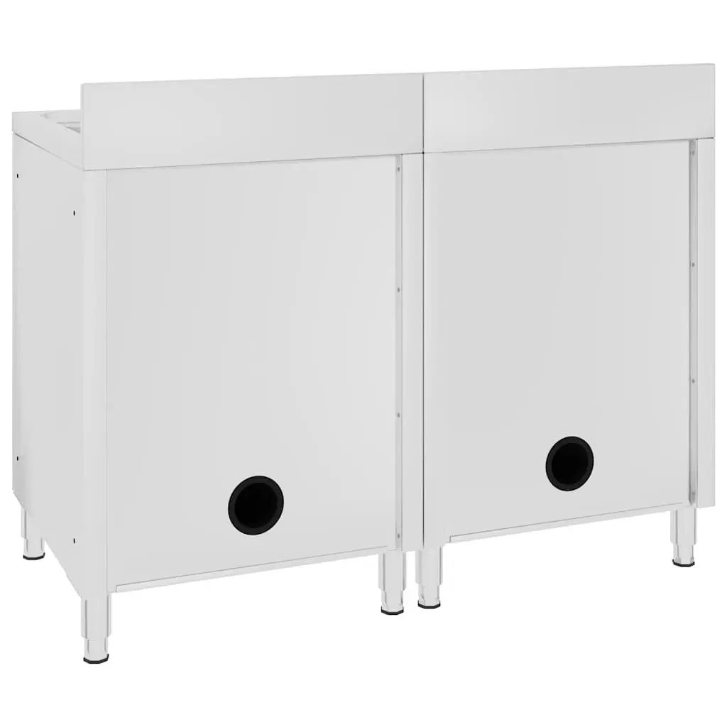 Commercial Kitchen Sink Cabinet Set 2 Pieces Stainless Steel Storage Work Table 60 x 60 x 96 cm