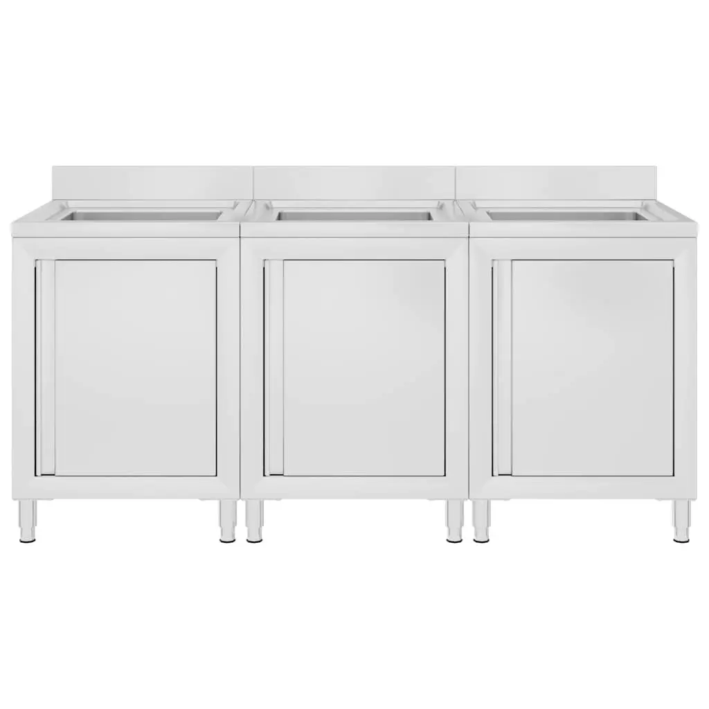 Commercial Kitchen Sink Cabinet Set 3 Piece Stainless Steel Storage Workspace 60 x 60 x 96 cm