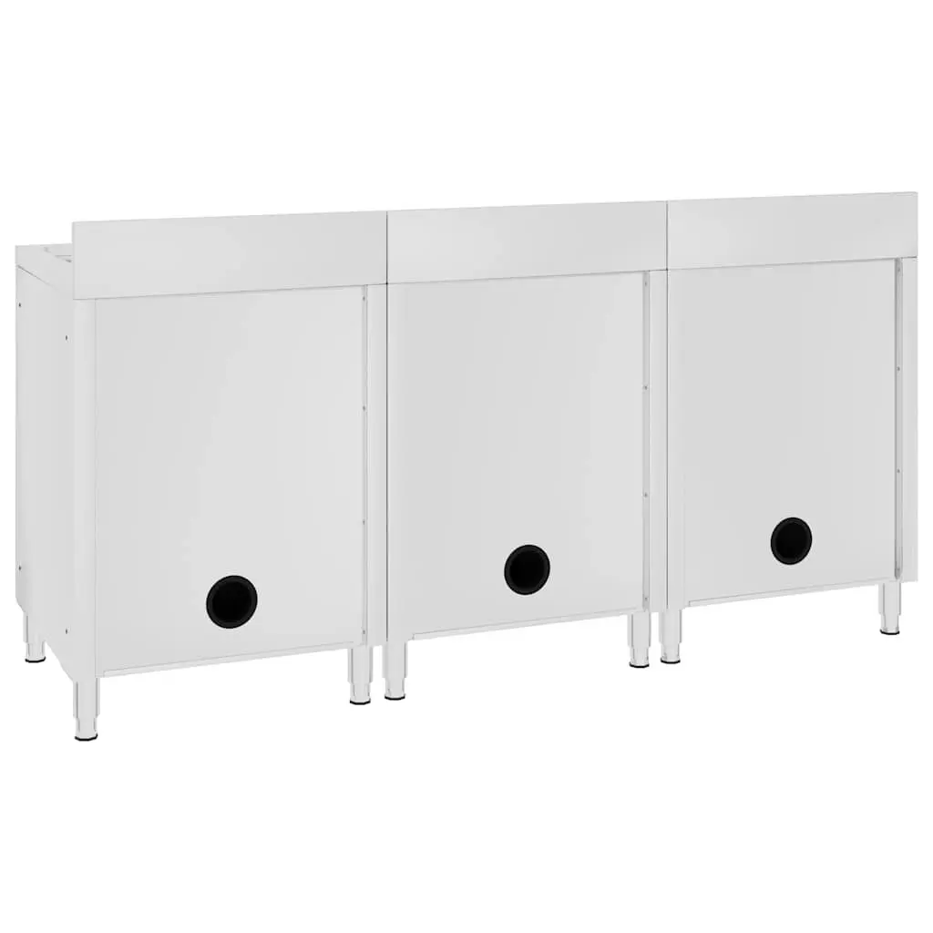 Commercial Kitchen Sink Cabinet Set 3 Piece Stainless Steel Storage Workspace 60 x 60 x 96 cm