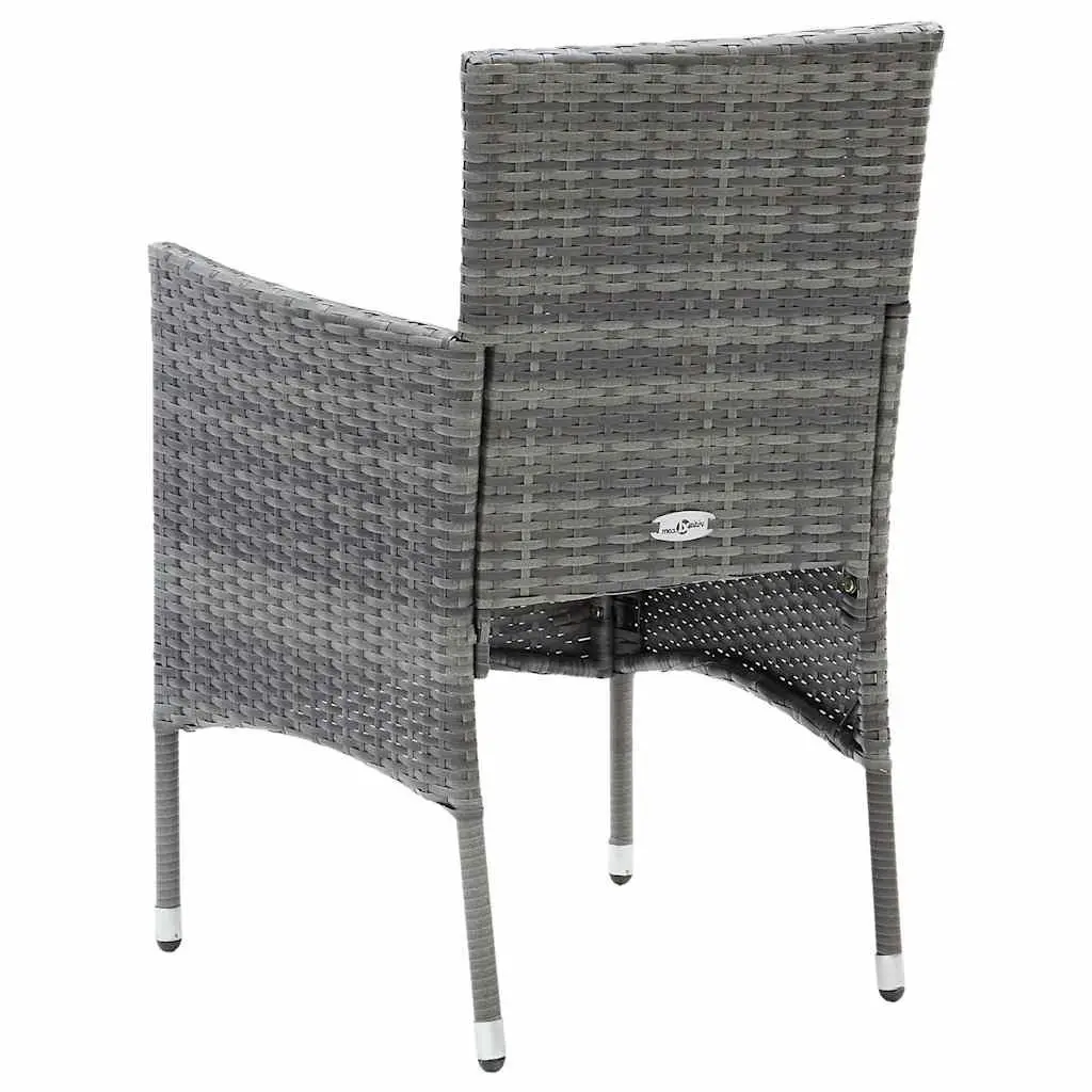 Outdoor Dining Set Grey Poly Rattan Dining Table and Chairs with Glass Top for Garden and Patio 5 Piece