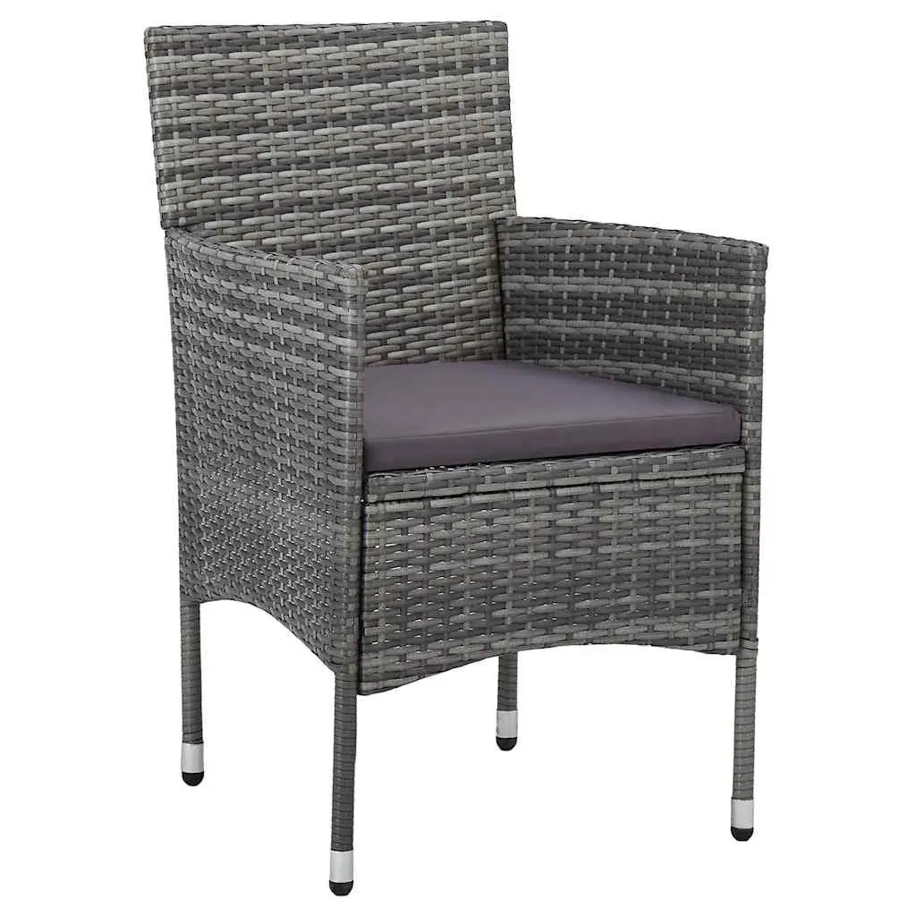 Outdoor Dining Set 5 Piece Grey PE Rattan Acacia Wood Table and Chairs with Cushions