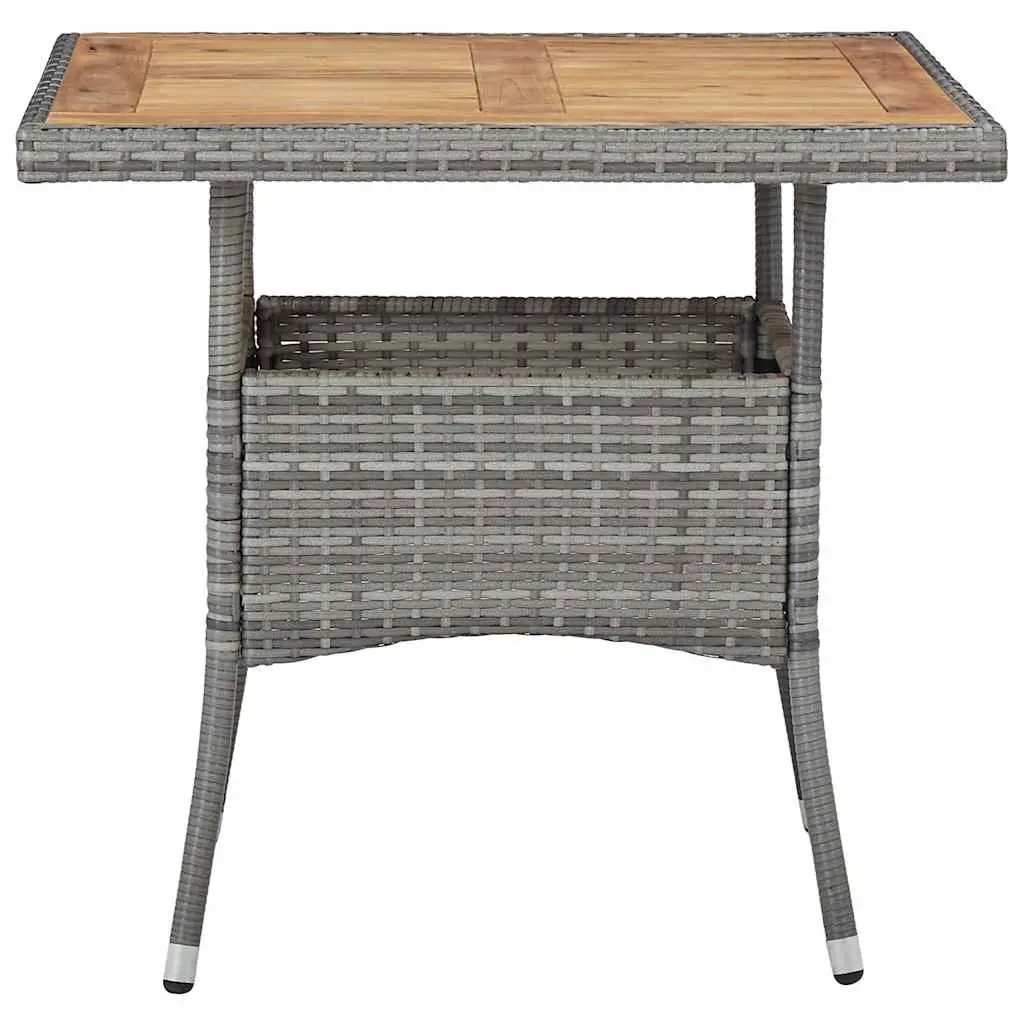 Outdoor Rattan Dining Set 5 Piece Grey Garden Furniture with Acacia Wood Table and Cushioned Chairs