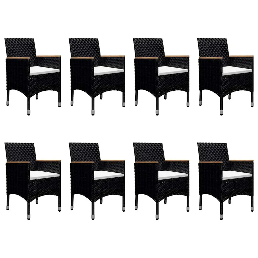 9 Piece Garden Dining Set Outdoor Furniture Poly Rattan Acacia Wood Black