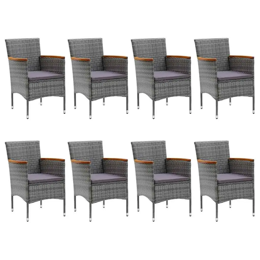 9 Piece Outdoor Dining Set Poly Rattan Acacia Wood Furniture Grey Garden Patio