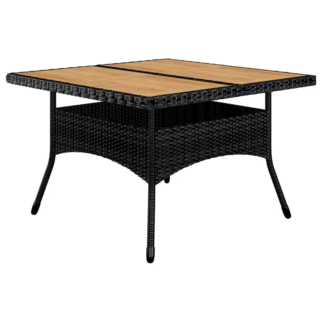9 Piece Outdoor Dining Set Black PE Rattan Acacia Wood Garden Furniture