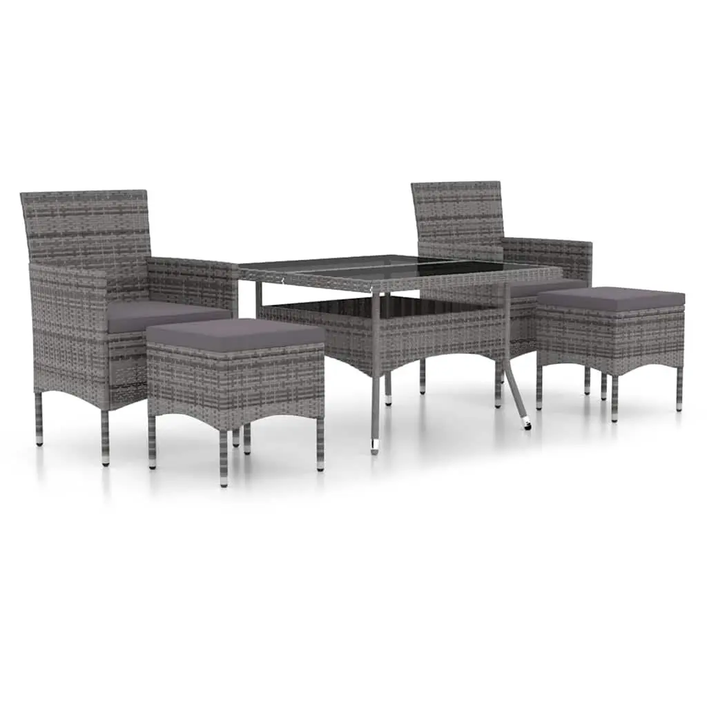 5 Piece Garden Dining Set Outdoor Dining Table Chairs Grey Poly Rattan Tempered Glass