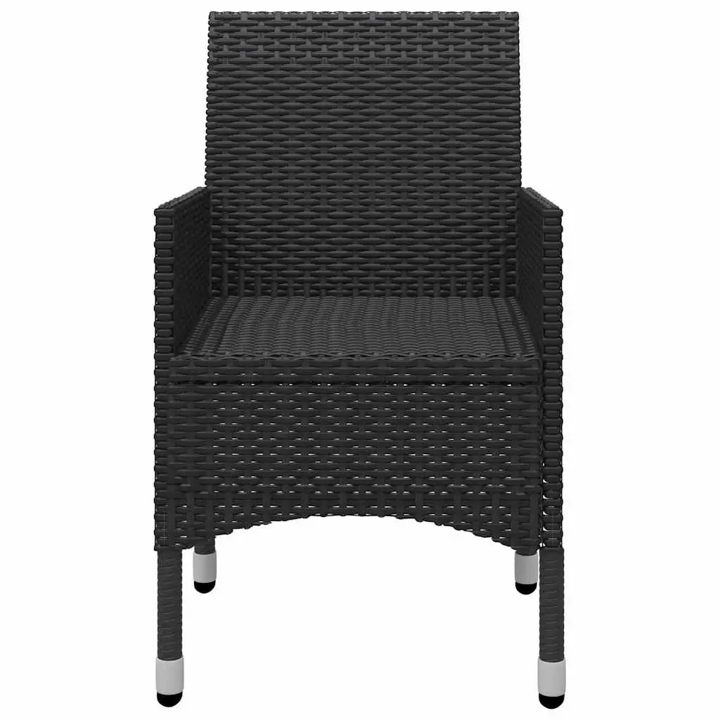 3 Piece Outdoor Bistro Set Black Poly Rattan Chairs Table Patio Garden Furniture