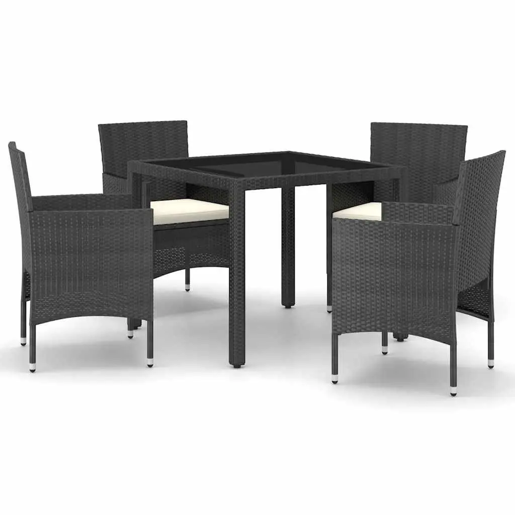 5 Piece Outdoor Dining Set Garden Patio Furniture Black Poly Rattan Chairs Table