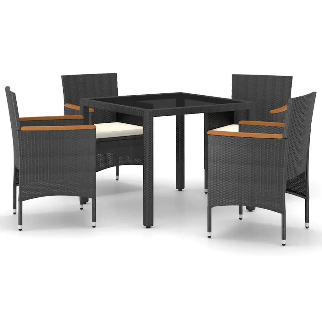 Garden Dining Set 5 Piece Outdoor Furniture Black Rattan Chairs Table Glass Top
