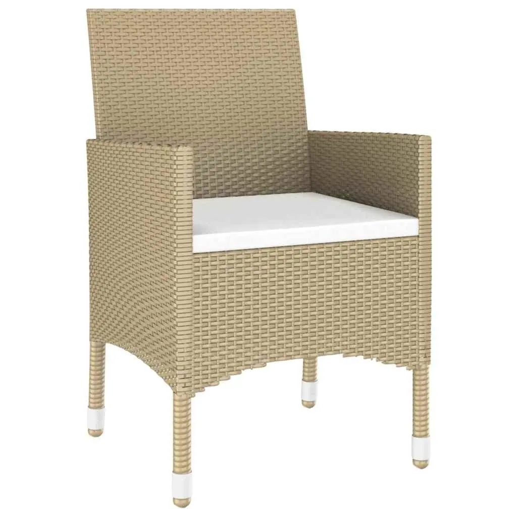 Outdoor Patio Furniture Set 5 Piece Dining Table and Chairs with Tempered Glass Top and Beige PE Rattan for Garden Use