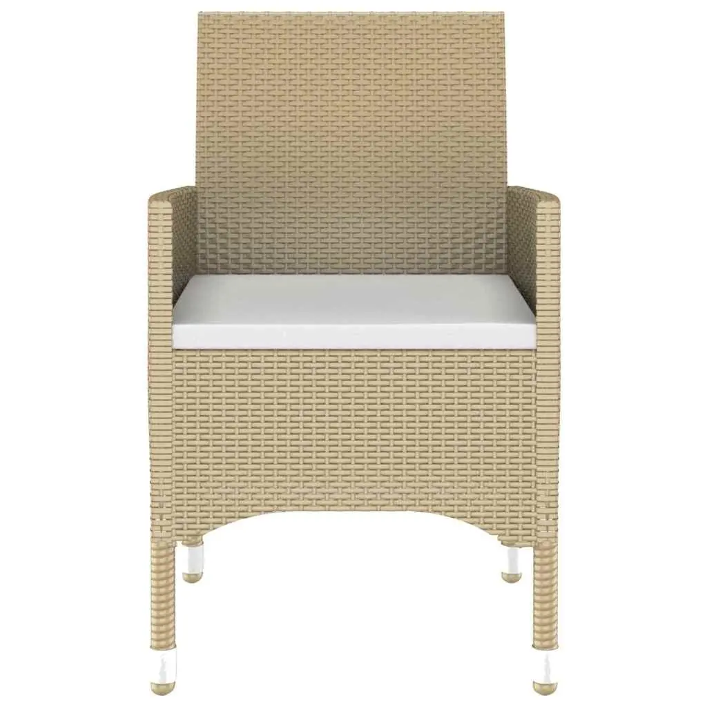 Outdoor Patio Furniture Set 5 Piece Dining Table and Chairs with Tempered Glass Top and Beige PE Rattan for Garden Use