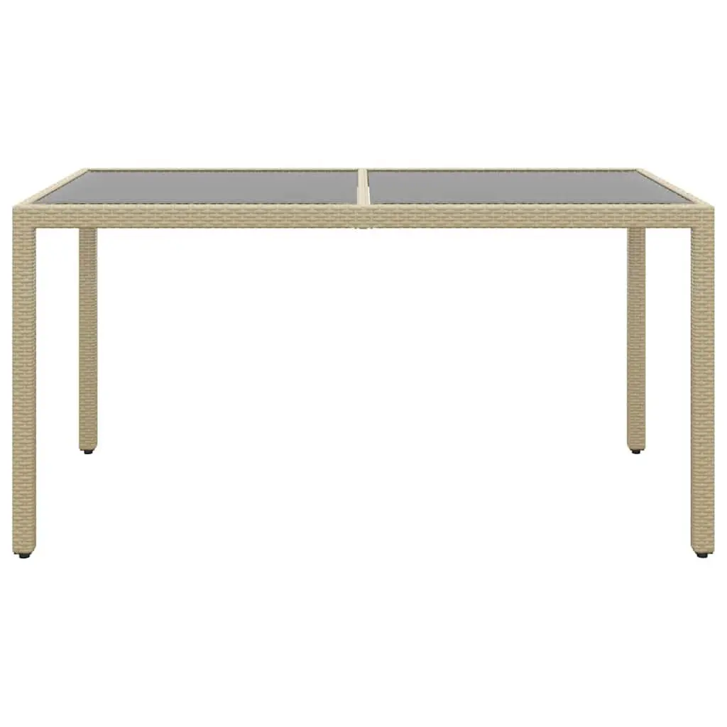 Outdoor Patio Furniture Set 5 Piece Dining Table and Chairs with Tempered Glass Top and Beige PE Rattan for Garden Use
