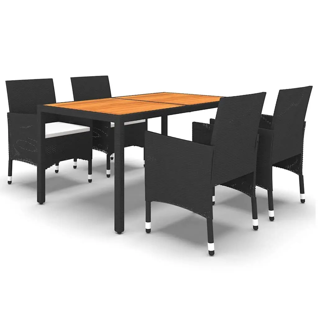 5 Piece Garden Dining Set Outdoor Patio Table Chairs Black PE Rattan Steel Frame