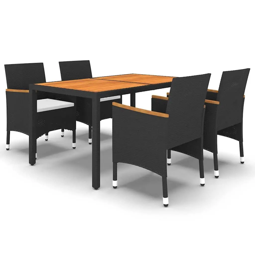 5 Piece Garden Dining Set Outdoor Patio Furniture PE Rattan Steel Frame Black