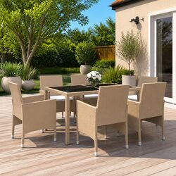 Comfortable 7 Piece Garden Dining Set with Cushions