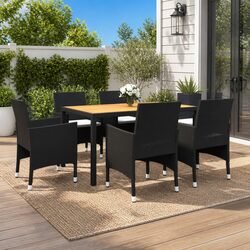 7 Piece Garden Dining Set Outdoor Patio Table Chairs PE Rattan Black
