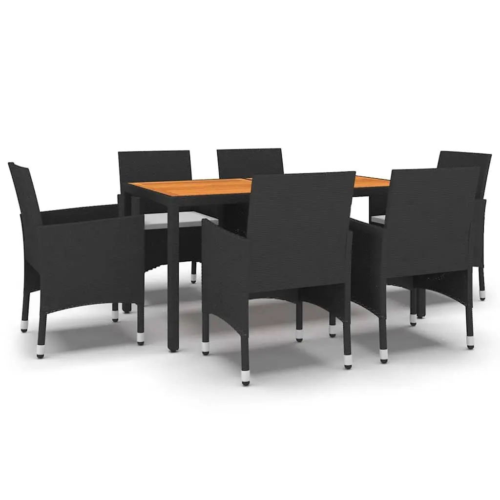 Garden Dining Set Outdoor Use 7 Piece Black PE Rattan Table Chairs